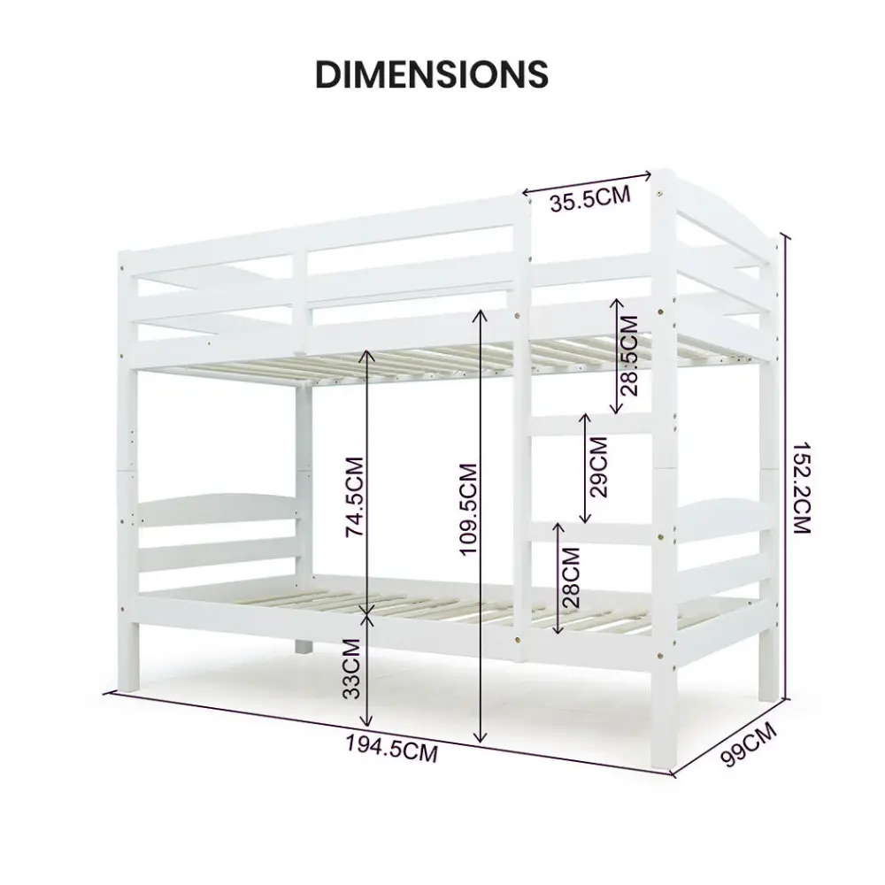 Kingston Slumber Bunk Bed Frame Single Wooden Kids Timber PIne Wood Loft Children Bedroom Furniture - Furniture >