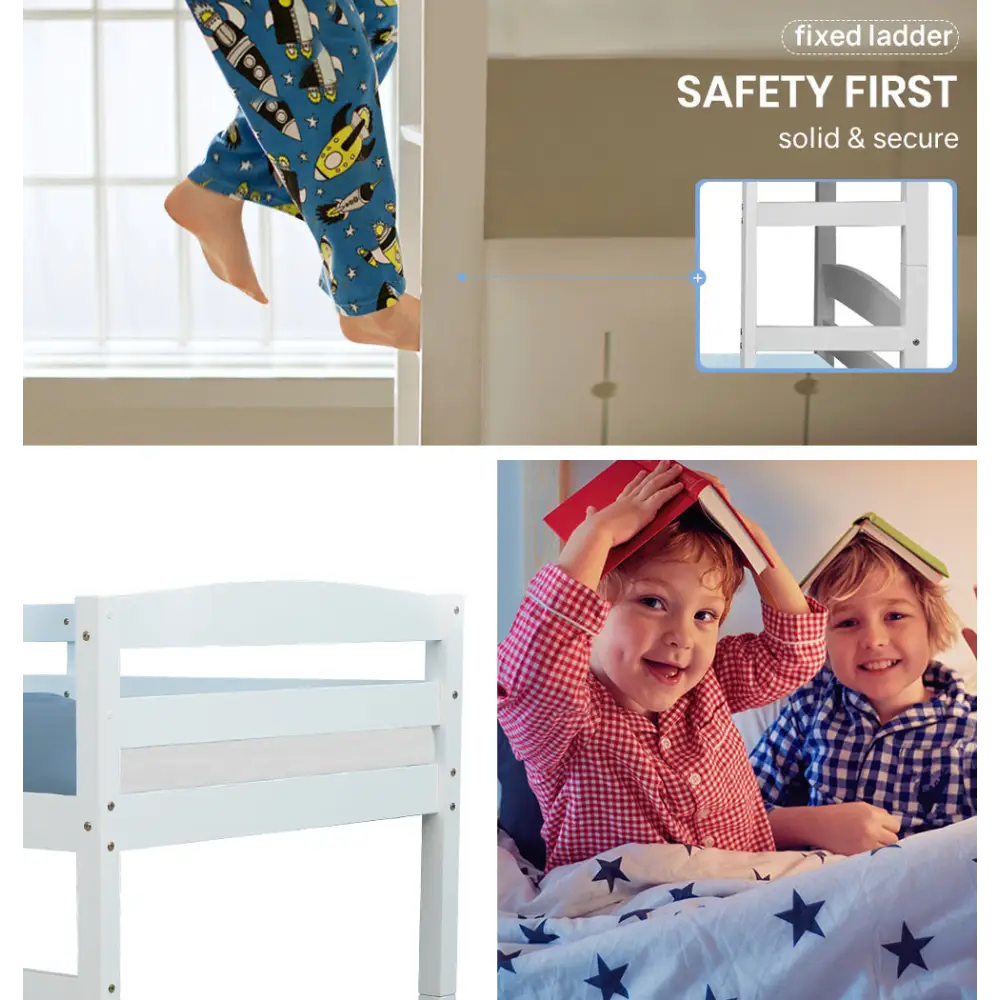 Kingston Slumber Bunk Bed Frame Single Wooden Kids Timber PIne Wood Loft Children Bedroom Furniture - Furniture >