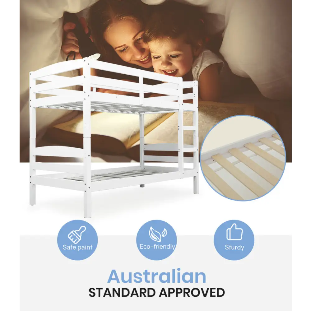 Kingston Slumber Bunk Bed Frame Single Wooden Kids Timber PIne Wood Loft Children Bedroom Furniture - Furniture >