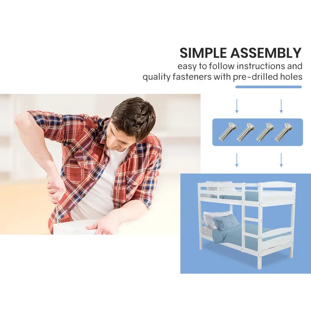 Kingston Slumber Bunk Bed Frame Single Wooden Kids Timber PIne Wood Loft Children Bedroom Furniture - Furniture >
