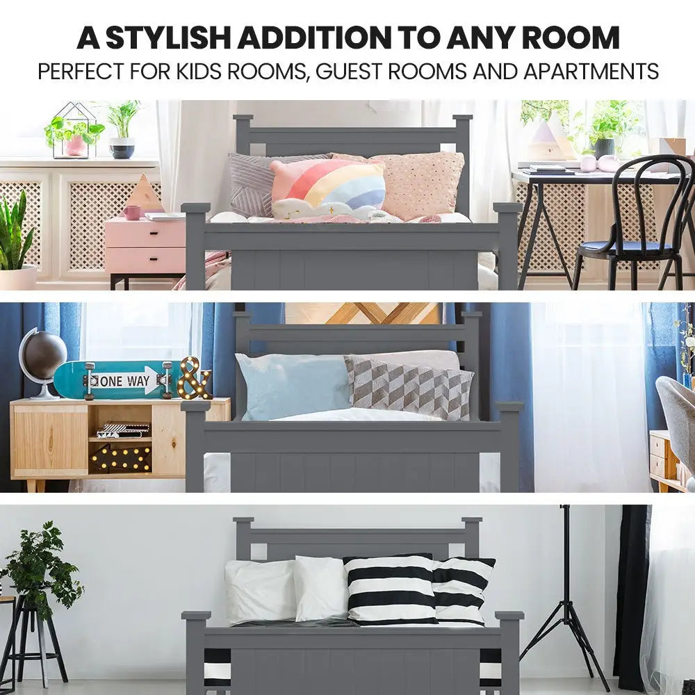 KINGSTON SLUMBER King Single Wooden Timber Bed Frame Grey - Furniture > Bedroom