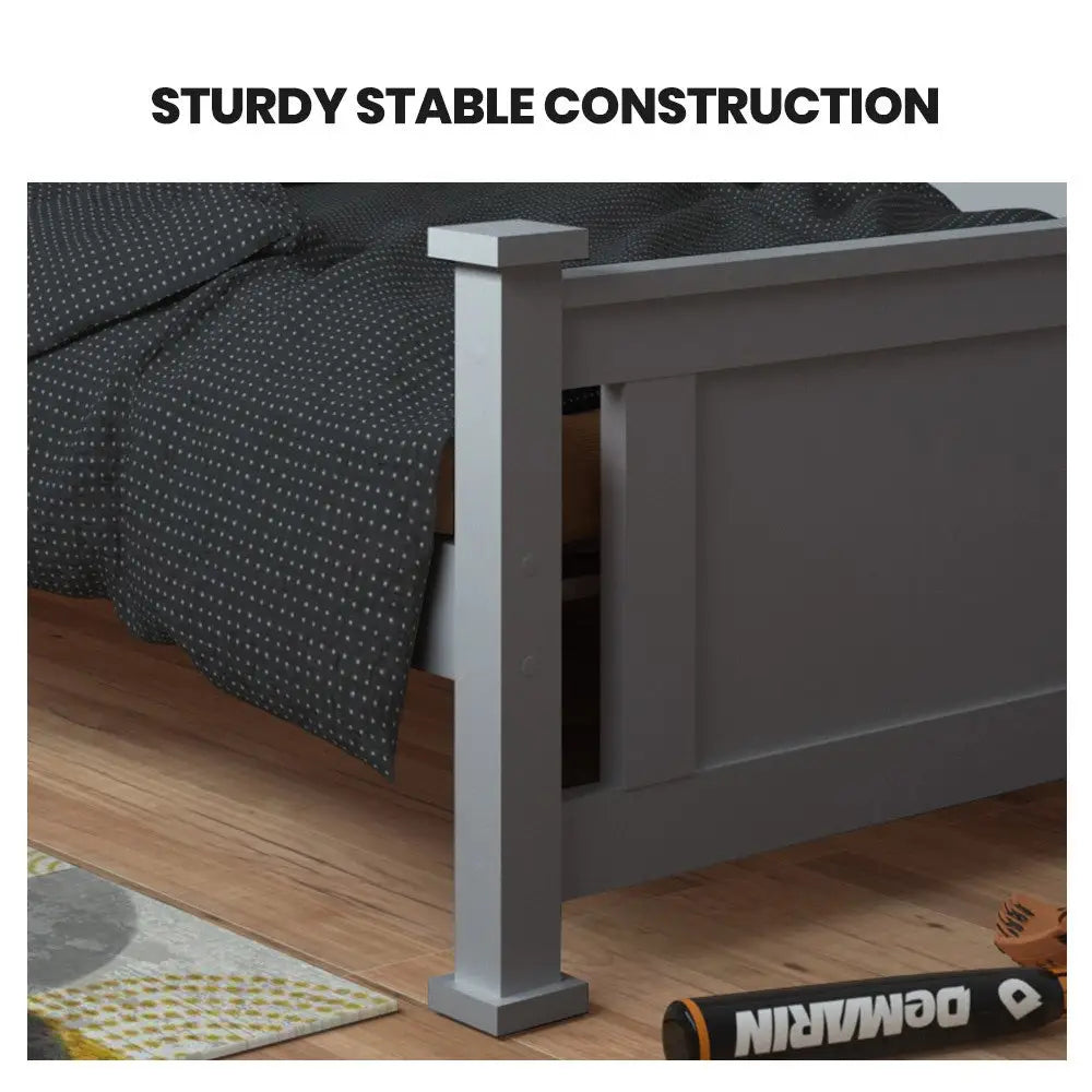 KINGSTON SLUMBER King Single Wooden Timber Bed Frame Grey - Furniture > Bedroom