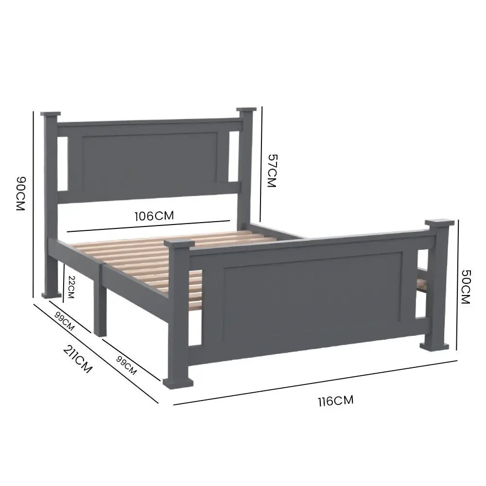 KINGSTON SLUMBER King Single Wooden Timber Bed Frame Grey - Furniture > Bedroom