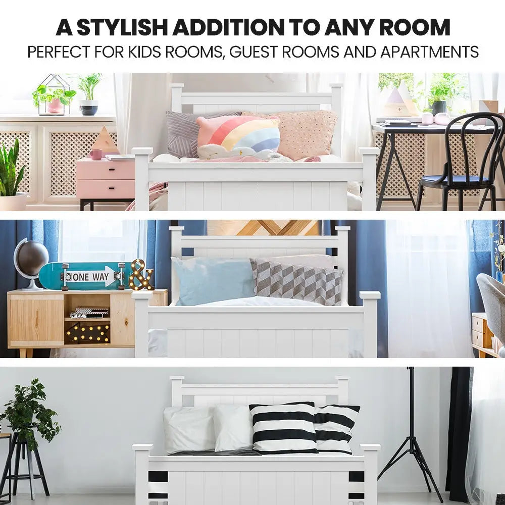 KINGSTON SLUMBER King Single Wooden Timber Bed Frame White - Furniture > Bedroom