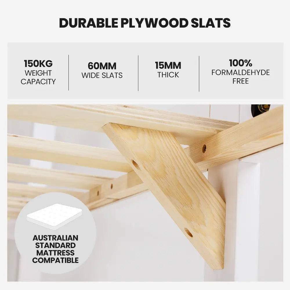 KINGSTON SLUMBER King Single Wooden Timber Bed Frame White - Furniture > Bedroom
