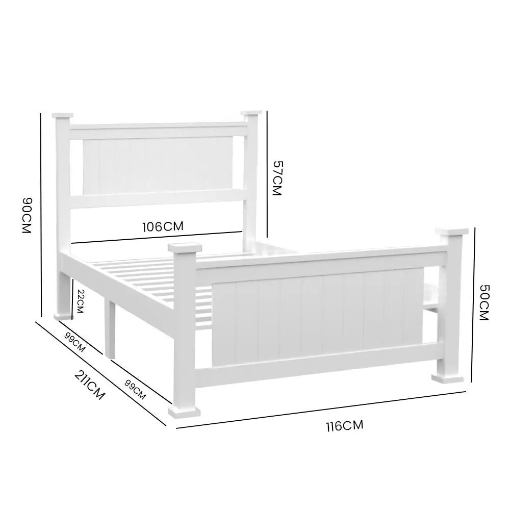 KINGSTON SLUMBER King Single Wooden Timber Bed Frame White - Furniture > Bedroom