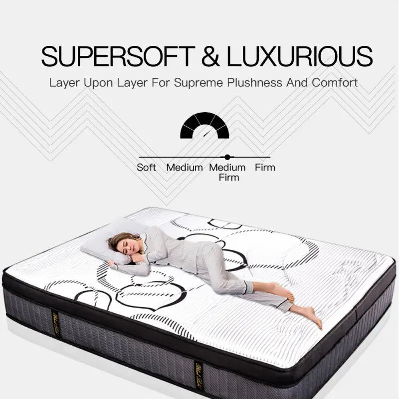 Kingston Slumber Mattress DOUBLE Size Bed Euro Top Pocket Spring Firm Bedding Foam 34CM - Furniture > Mattresses