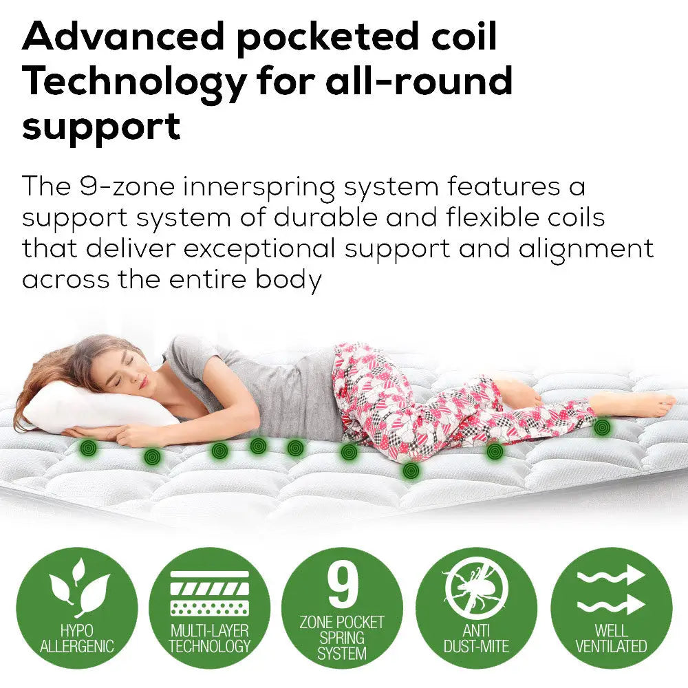 Kingston Slumber Mattress KING SINGLE Size Bed Euro Top Pocket Spring Bedding Foam 34CM - Furniture > Mattresses
