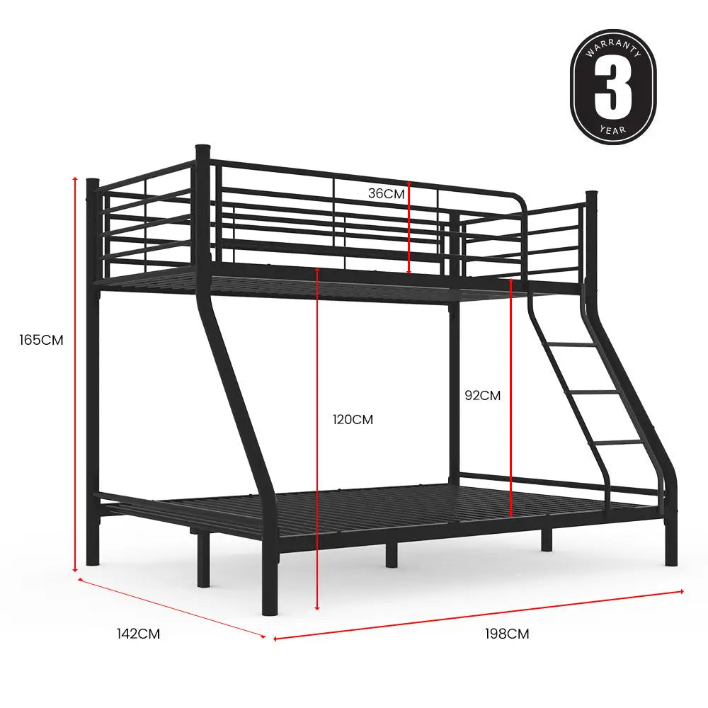 Kingston Slumber Metal Single over Double Bunk Bed Frame Dark Matte Grey - Furniture > Bedroom > Beds & Bed Frames