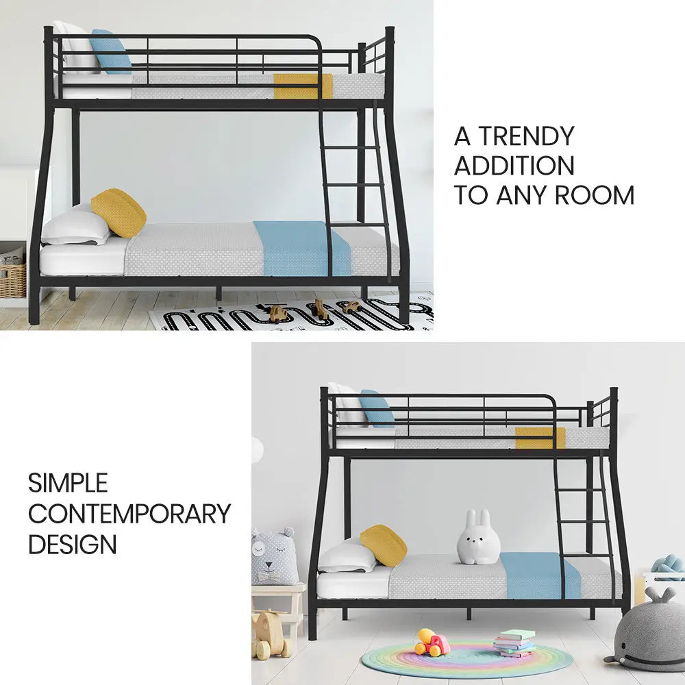 Kingston Slumber Metal Single over Double Bunk Bed Frame Dark Matte Grey - Furniture > Bedroom > Beds & Bed Frames
