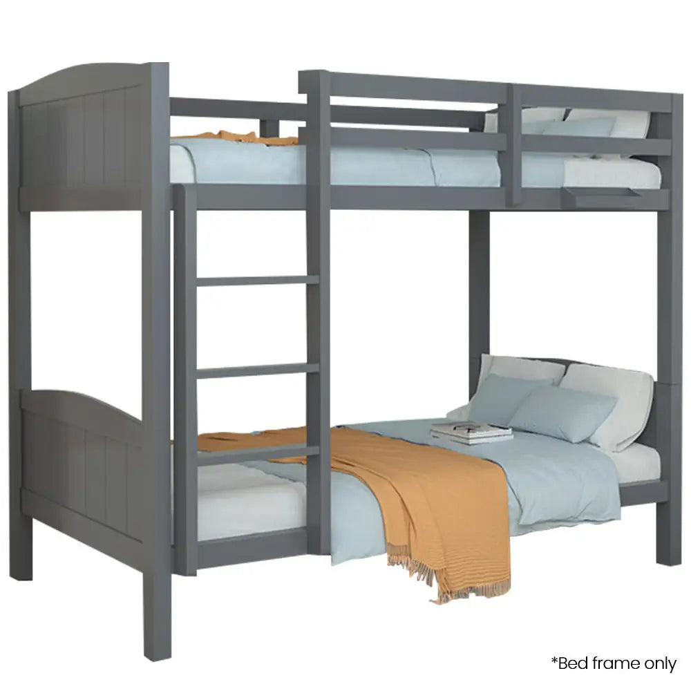 KINGSTON SLUMBER Single Bunk Bed Frame Solid Pine 2-in-1 Modular Design Convert to 2 Single Beds Grey - Furniture >