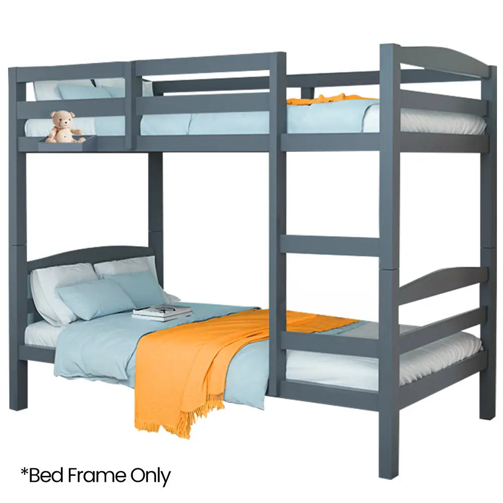 KINGSTON SLUMBER Single Bunk Bed Frame Solid Pine 2-in-1 Modular Design Converts to 2 Single Beds For Kids Grey