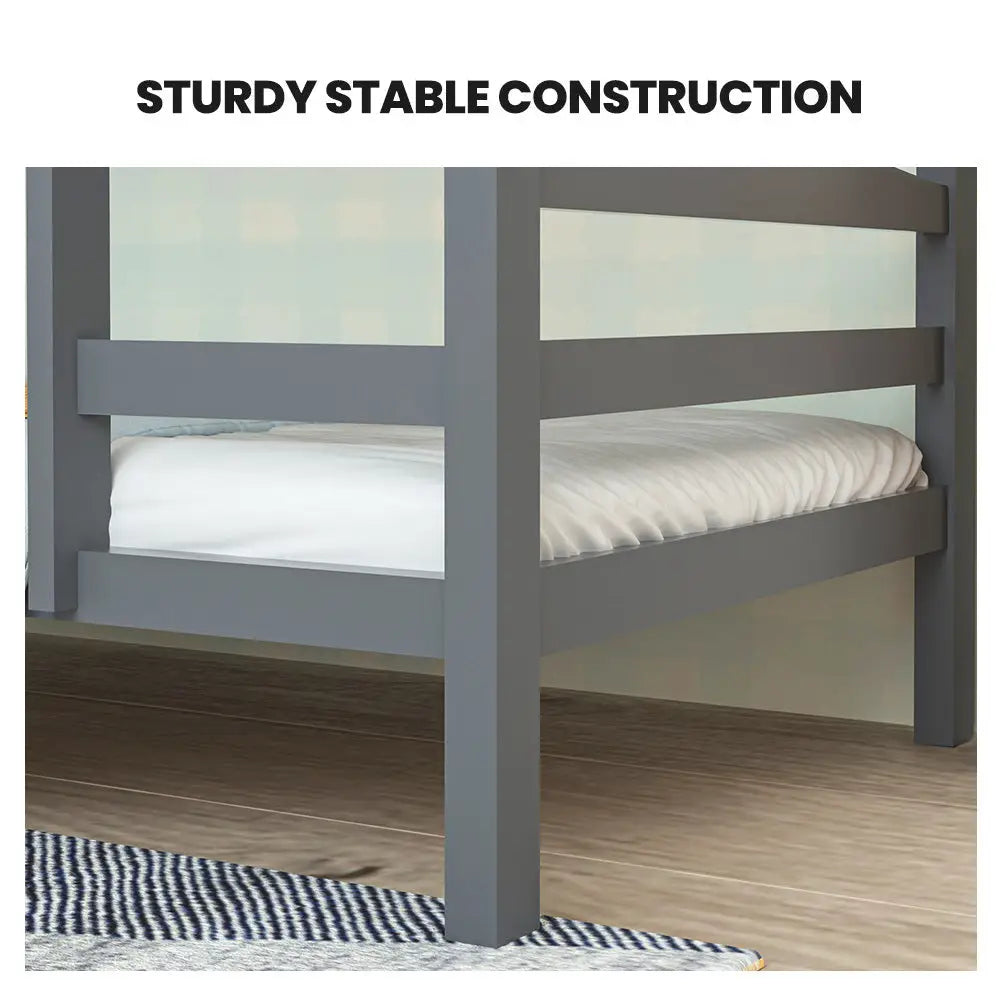 KINGSTON SLUMBER Single Bunk Bed Frame Solid Pine 2-in-1 Modular Design Converts to 2 Single Beds For Kids Grey