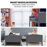KINGSTON SLUMBER Single Bunk Bed Frame Solid Pine 2-in-1 Modular Design Convert to 2 Single Beds Grey - Furniture >