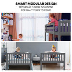Kingston Slumber Single Bunk Bed Frame Solid Pine Wood Timber Modular Design Grey - Furniture > Bedroom > Beds & Bed