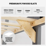 Kingston Slumber Single Bunk Bed Frame Solid Pine Wood Timber Modular Design Grey - Furniture > Bedroom > Beds & Bed