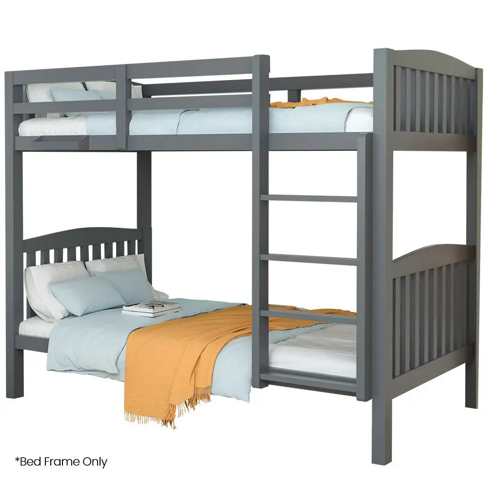 Kingston Slumber Single Bunk Bed Frame Solid Pine Wood Timber Modular Design Grey - Furniture > Bedroom > Beds & Bed