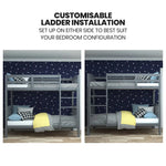 Kingston Slumber Single Bunk Bed Frame Solid Pine Wood Timber Modular Design Grey - Furniture > Bedroom > Beds & Bed
