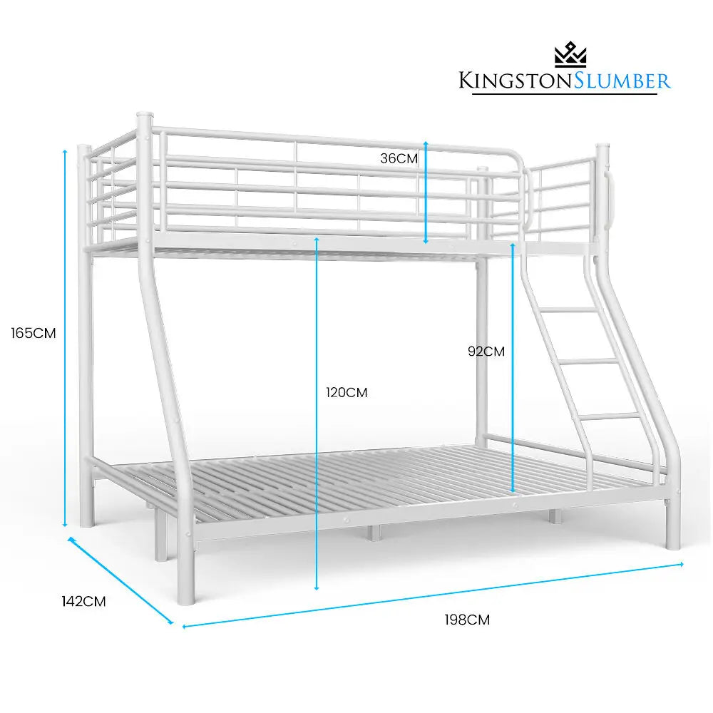 KINGSTON SLUMBER Single over Double Metal Bunk Bed Frame Matte White - Furniture > Bedroom > Beds & Bed Frames