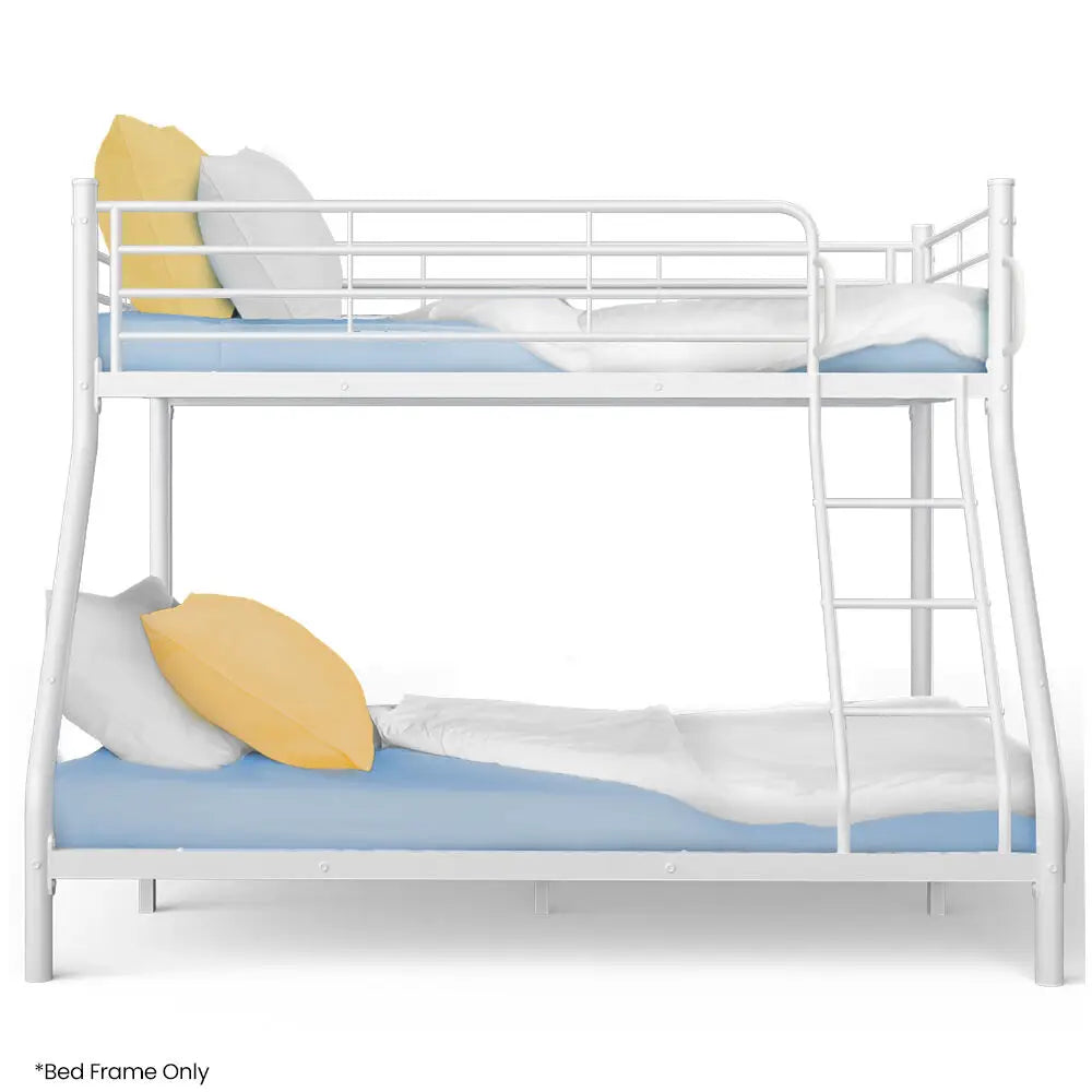 KINGSTON SLUMBER Single over Double Metal Bunk Bed Frame Matte White - Furniture > Bedroom > Beds & Bed Frames
