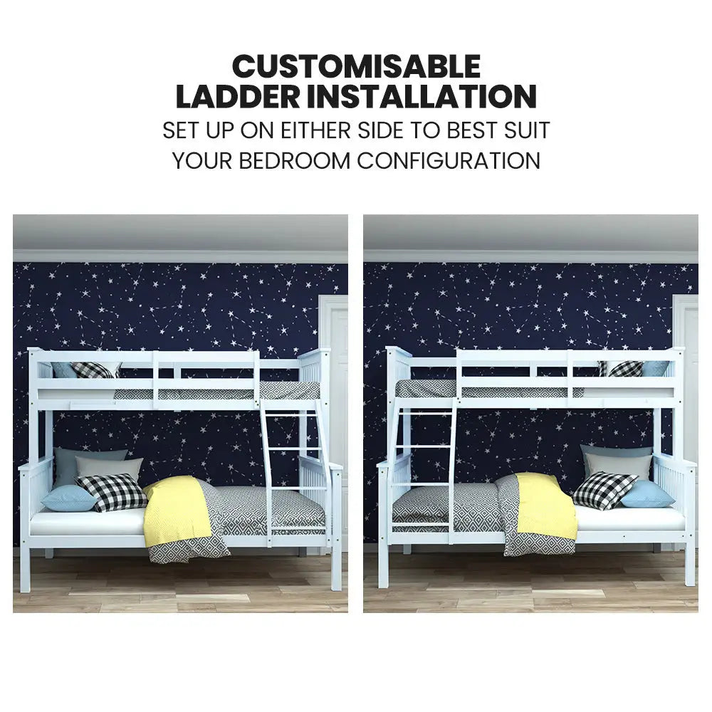 Kingston Slumber Single Over Double Wooden Bunk Bed Frame Triple Solid Pine 2-in-1 Modular Design Converts to 2 Beds