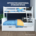 Kingston Slumber Single Over Double Wooden Bunk Bed Frame Triple Solid Pine 2-in-1 Modular Design Converts to 2 Beds