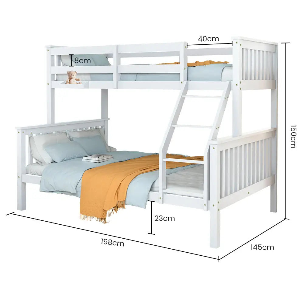 Kingston Slumber Single Over Double Wooden Bunk Bed Frame Triple Solid Pine 2-in-1 Modular Design Converts to 2 Beds