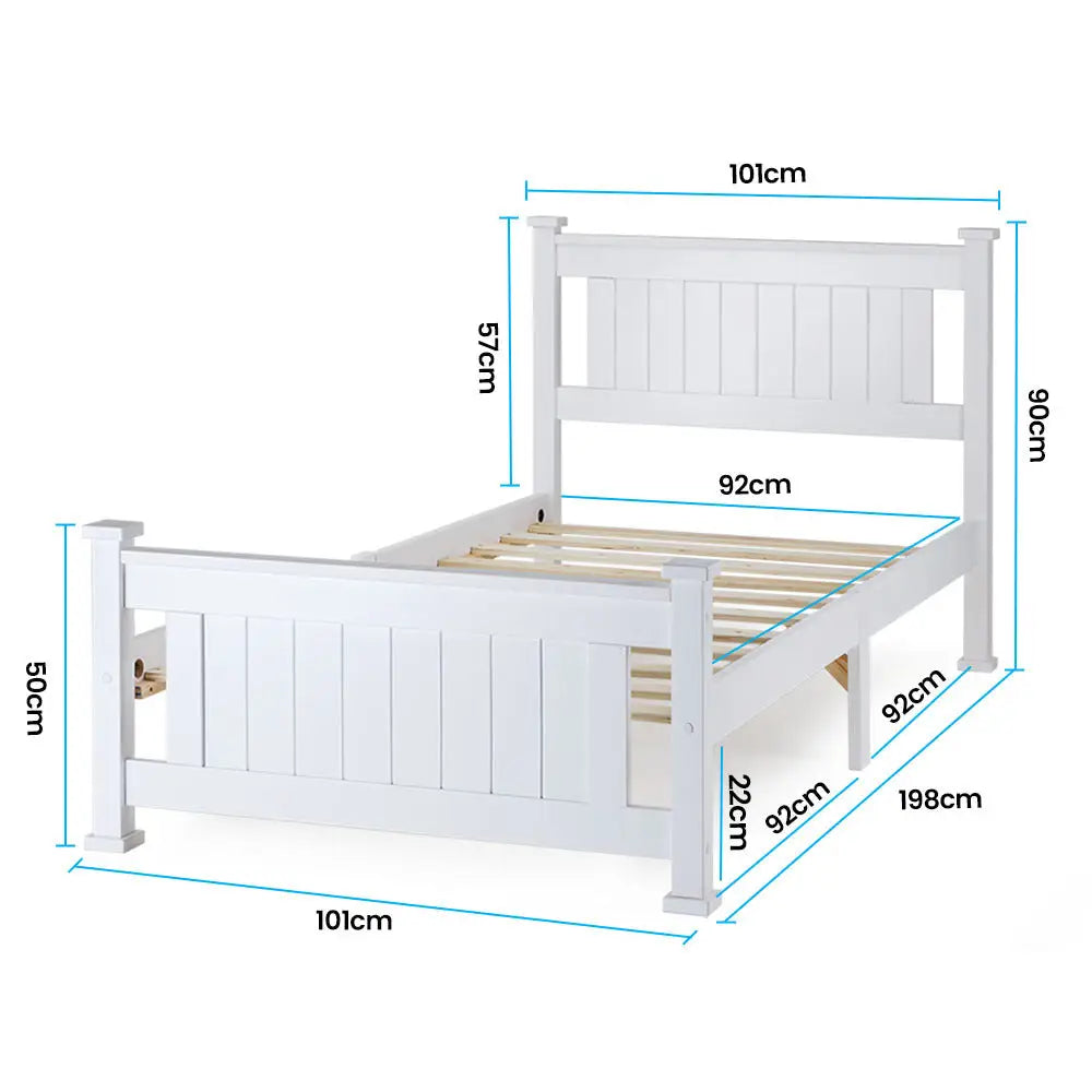 KINGSTON SLUMBER Single Wooden Bed Frame - White - Furniture > Bedroom > Beds & Bed Frames