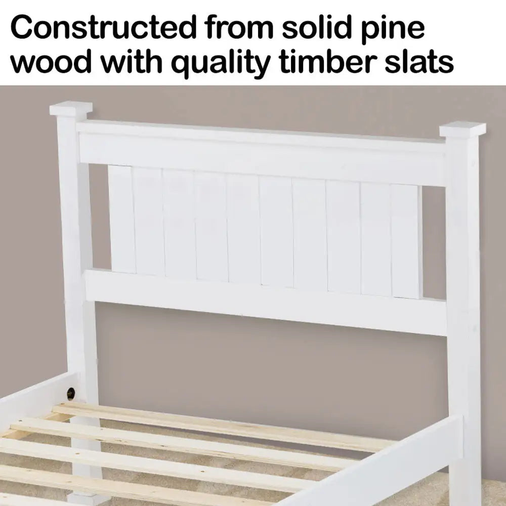 KINGSTON SLUMBER Single Wooden Bed Frame - White - Furniture > Bedroom > Beds & Bed Frames