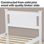 KINGSTON SLUMBER Single Wooden Bed Frame - White - Furniture > Bedroom > Beds & Bed Frames