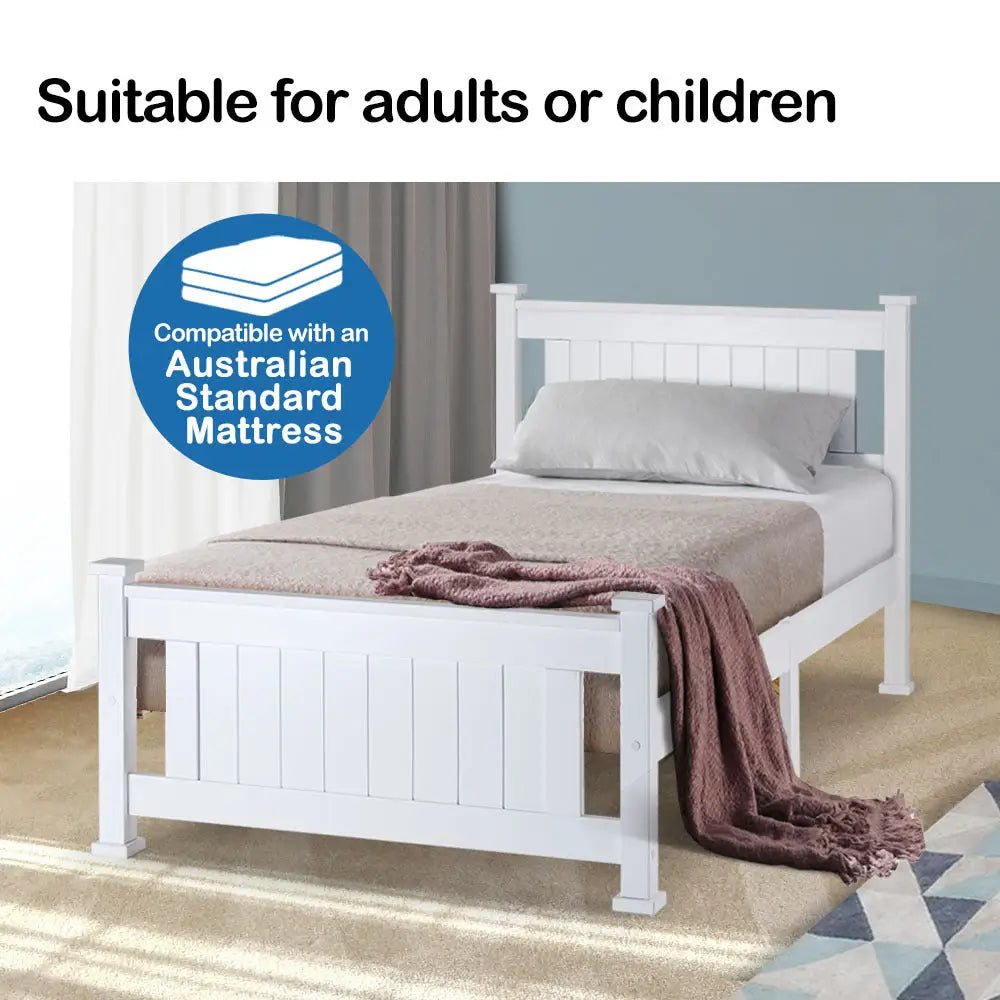 KINGSTON SLUMBER Single Wooden Bed Frame - White - Furniture > Bedroom > Beds & Bed Frames