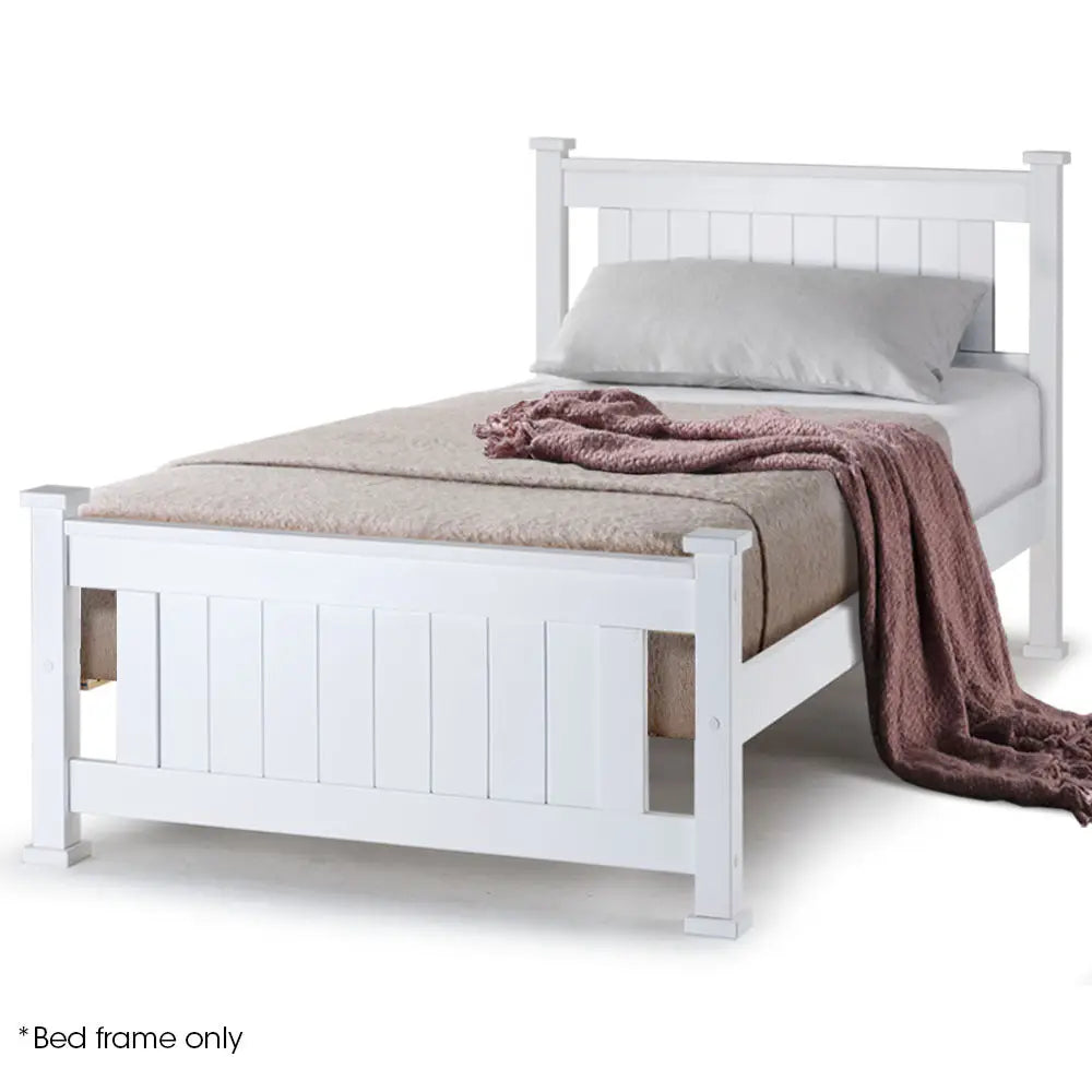 KINGSTON SLUMBER Single Wooden Bed Frame - White - Furniture > Bedroom > Beds & Bed Frames