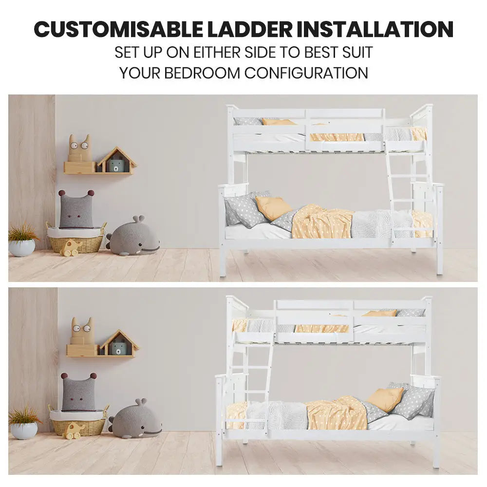 Kingston Slumber Triple Wooden Single Over Double Bunk Bed Frame for Kids Convertible Design White - Furniture >