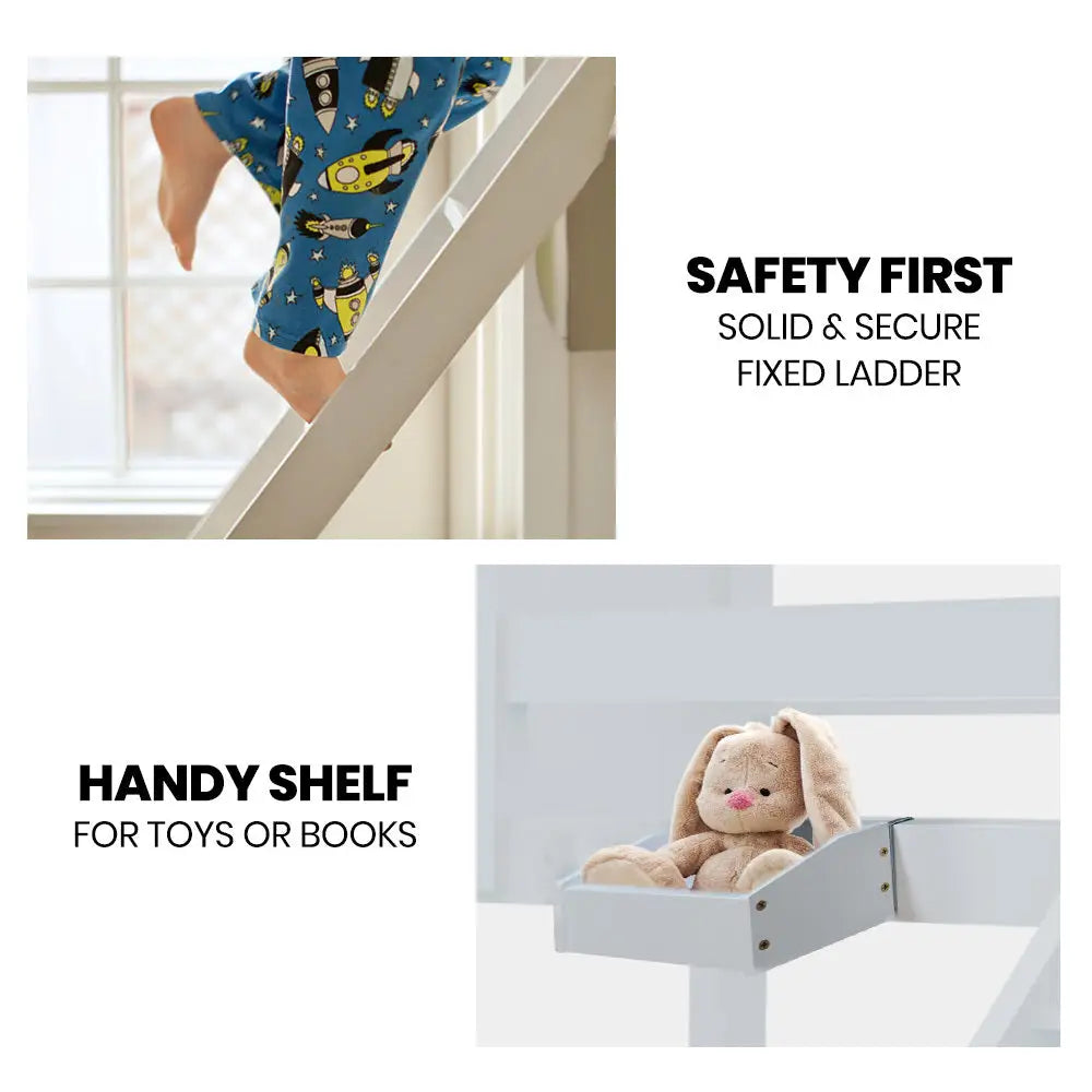 Kingston Slumber Triple Wooden Single Over Double Bunk Bed Frame for Kids Convertible Design White - Furniture >