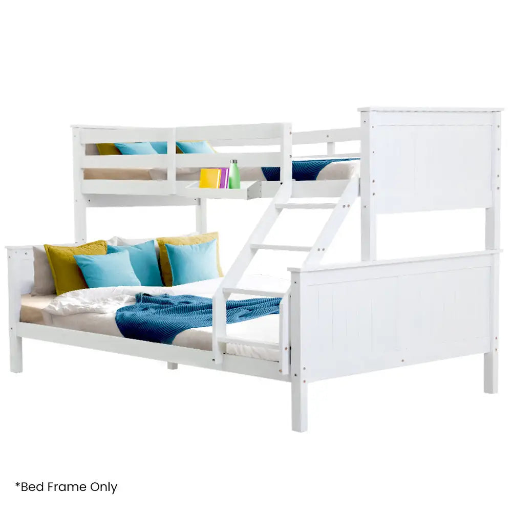 Kingston Slumber Triple Wooden Single Over Double Bunk Bed Frame for Kids Convertible Design White - Furniture >
