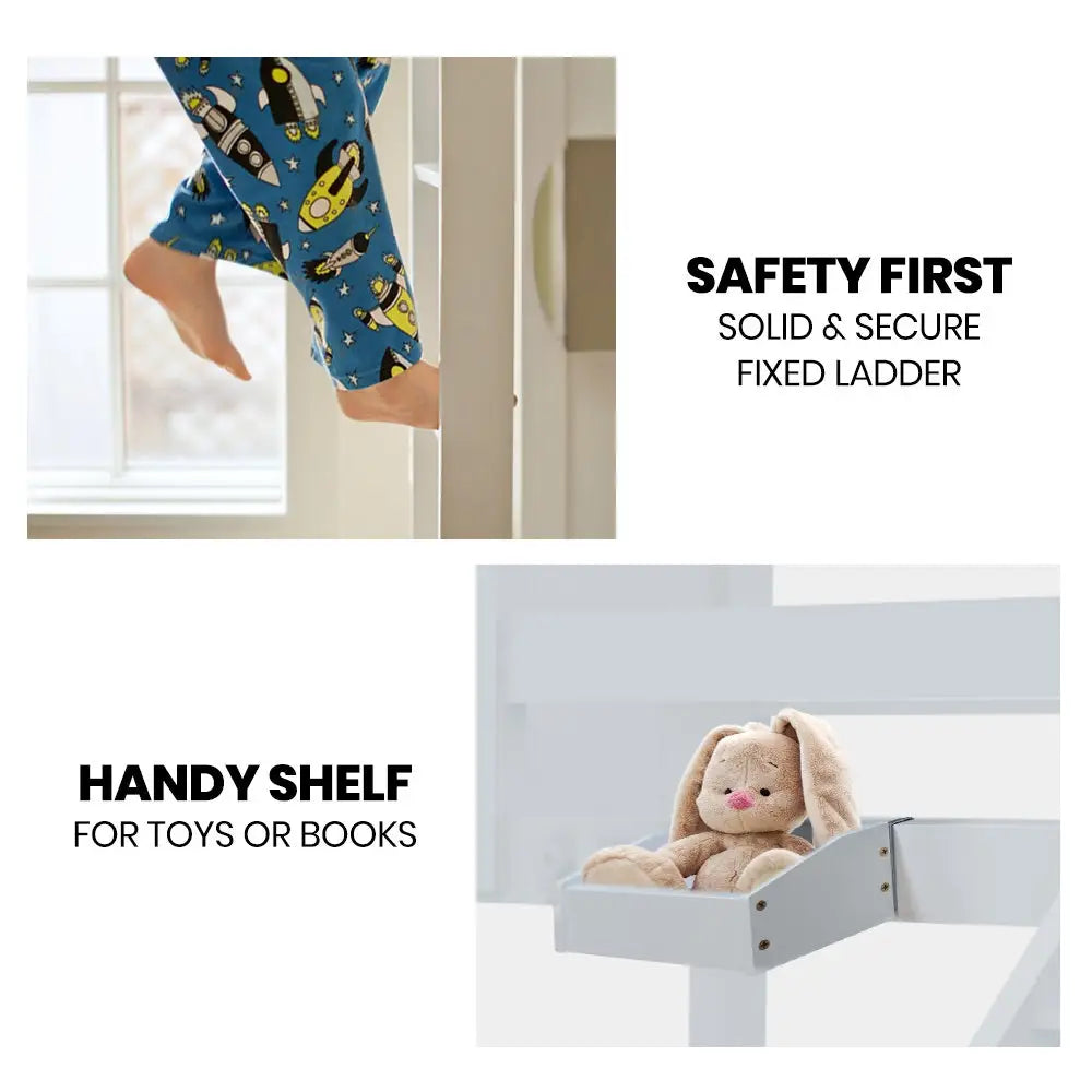 Kingston Slumber Wooden Kids Bunk Bed Frame with Modular Design that can convert to 2 Single White - Furniture >