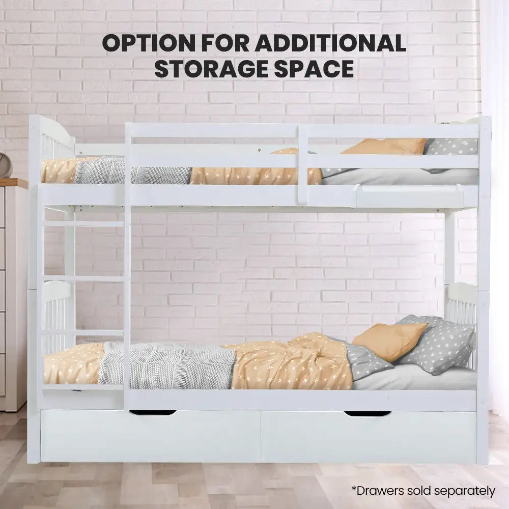 Kingston Slumber Wooden Kids Bunk Bed Frame with Modular Design that can convert to 2 Single White - Furniture >