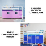 Kingston Slumber Wooden Kids Single Loft Bed Frame - Hiding Space Underneath with Interchangeable Pink and Blue