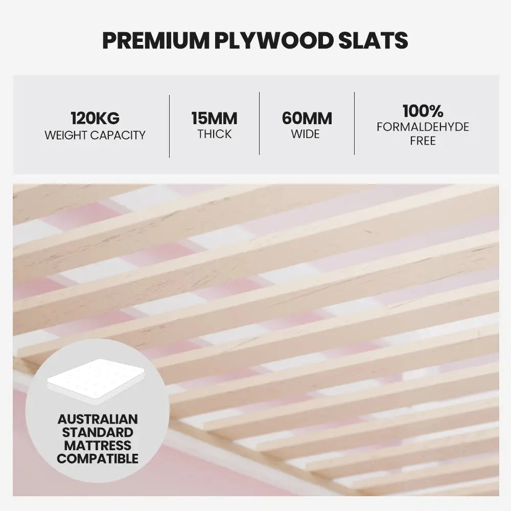 Kingston Slumber Wooden Kids Single Loft Bed Frame - Hiding Space Underneath with Interchangeable Pink and Blue