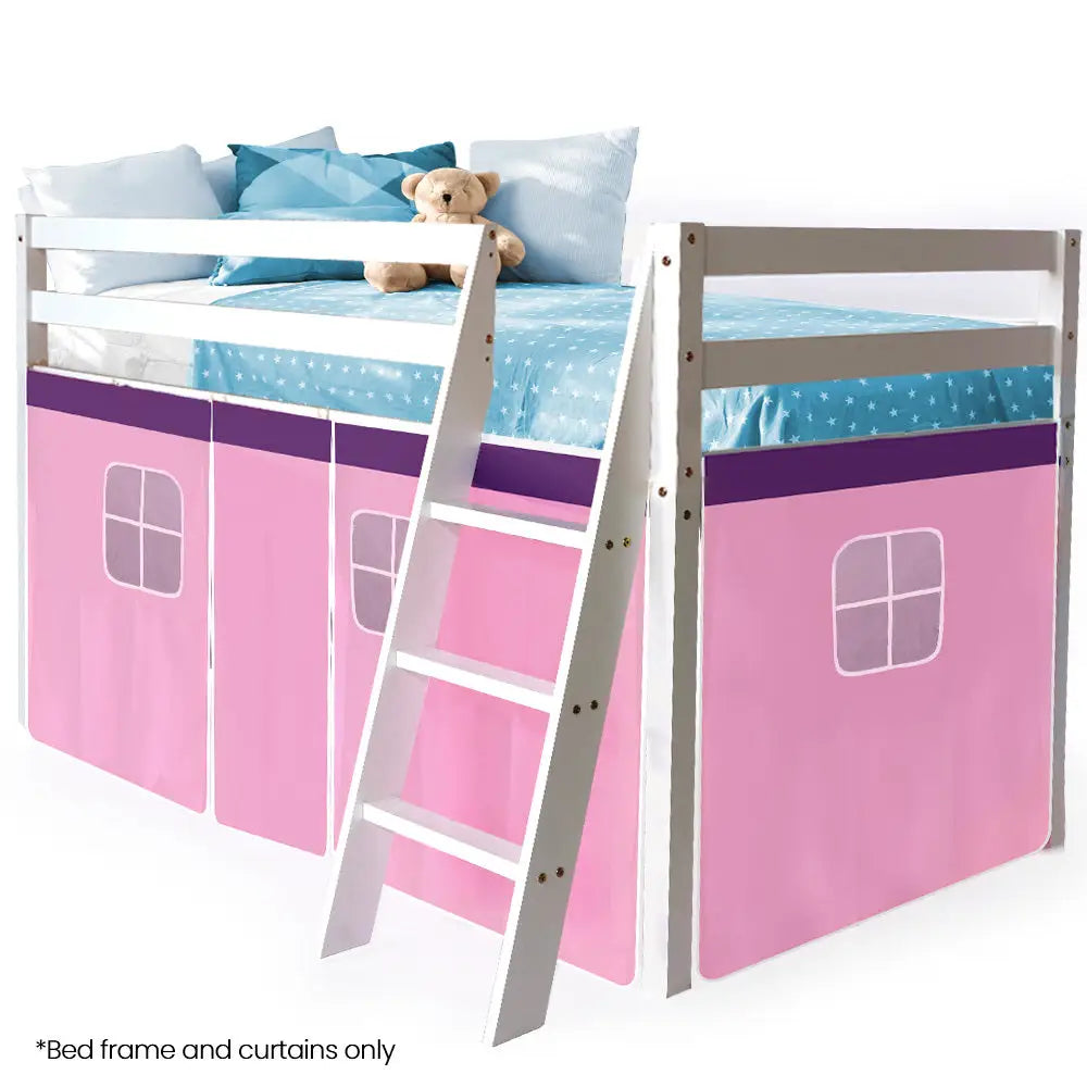 Kingston Slumber Wooden Kids Single Loft Bed Frame - Hiding Space Underneath with Interchangeable Pink and Blue