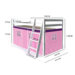 Kingston Slumber Wooden Kids Single Loft Bed Frame - Hiding Space Underneath with Interchangeable Pink and Blue