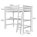 KINGSTON SLUMBER Wooden Kids Single Loft Bed Frame with Desk - White - Furniture > Bedroom > Beds & Bed Frames