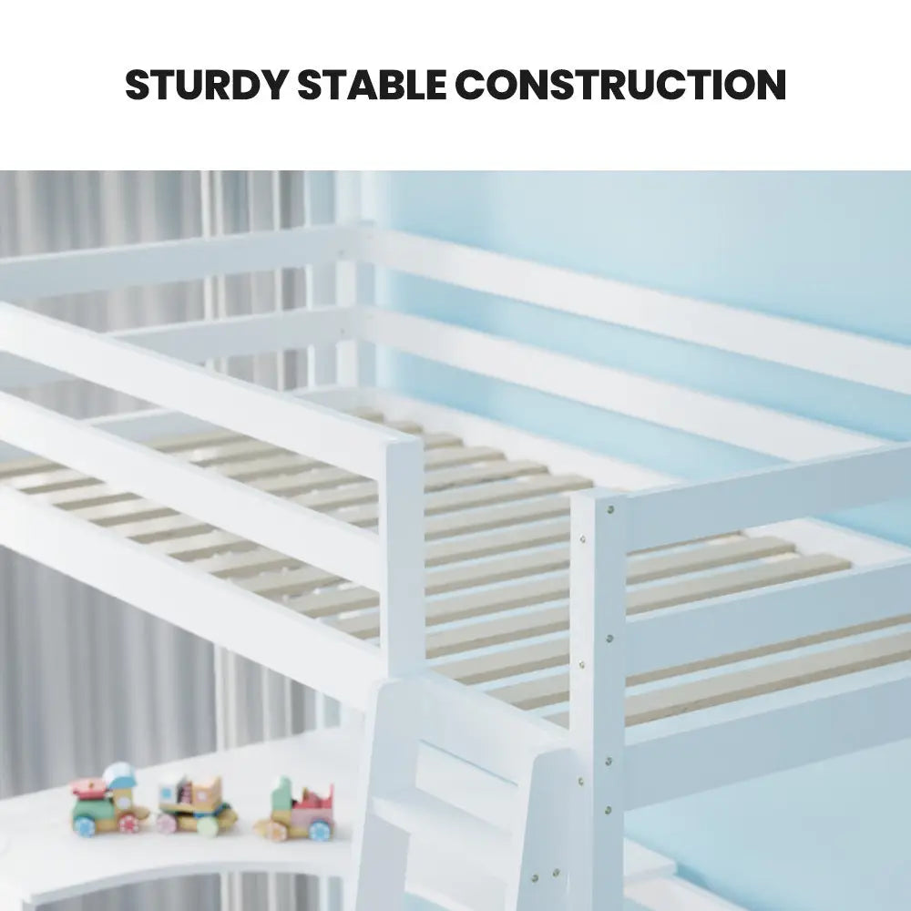KINGSTON SLUMBER Wooden Kids Single Loft Bed Frame with Desk - White - Furniture > Bedroom > Beds & Bed Frames