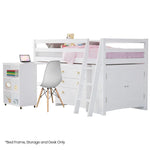 KINGSTON SLUMBER Wooden Kids Single Loft Bed Frame with Pull Out Desk Storage Drawers Cabinet - White - Furniture >