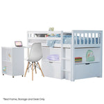 KINGSTON SLUMBER Wooden Kids Single Loft Bed Frame with Pull Out Desk Storage Drawers - White - Furniture > Bedroom >