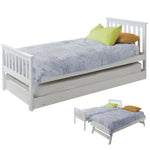KINGSTON SLUMBER Wooden Single Bed Frame w/ Pop Up Trundle for Kids Bedroom White - Furniture > Bedroom > Beds & Bed