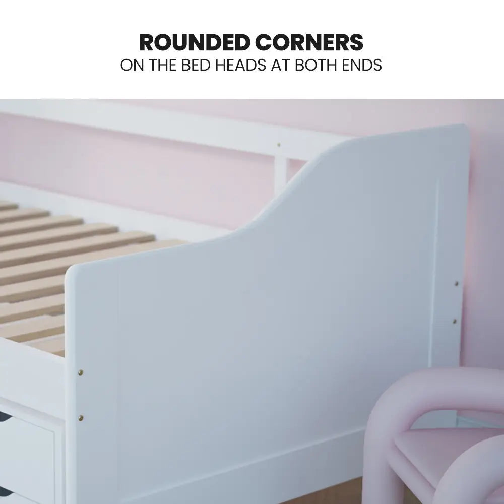 Kingston Slumber Wooden Single Sofa Bed Frame with Storage Drawers - White - Furniture > Bedroom > Beds & Bed Frames