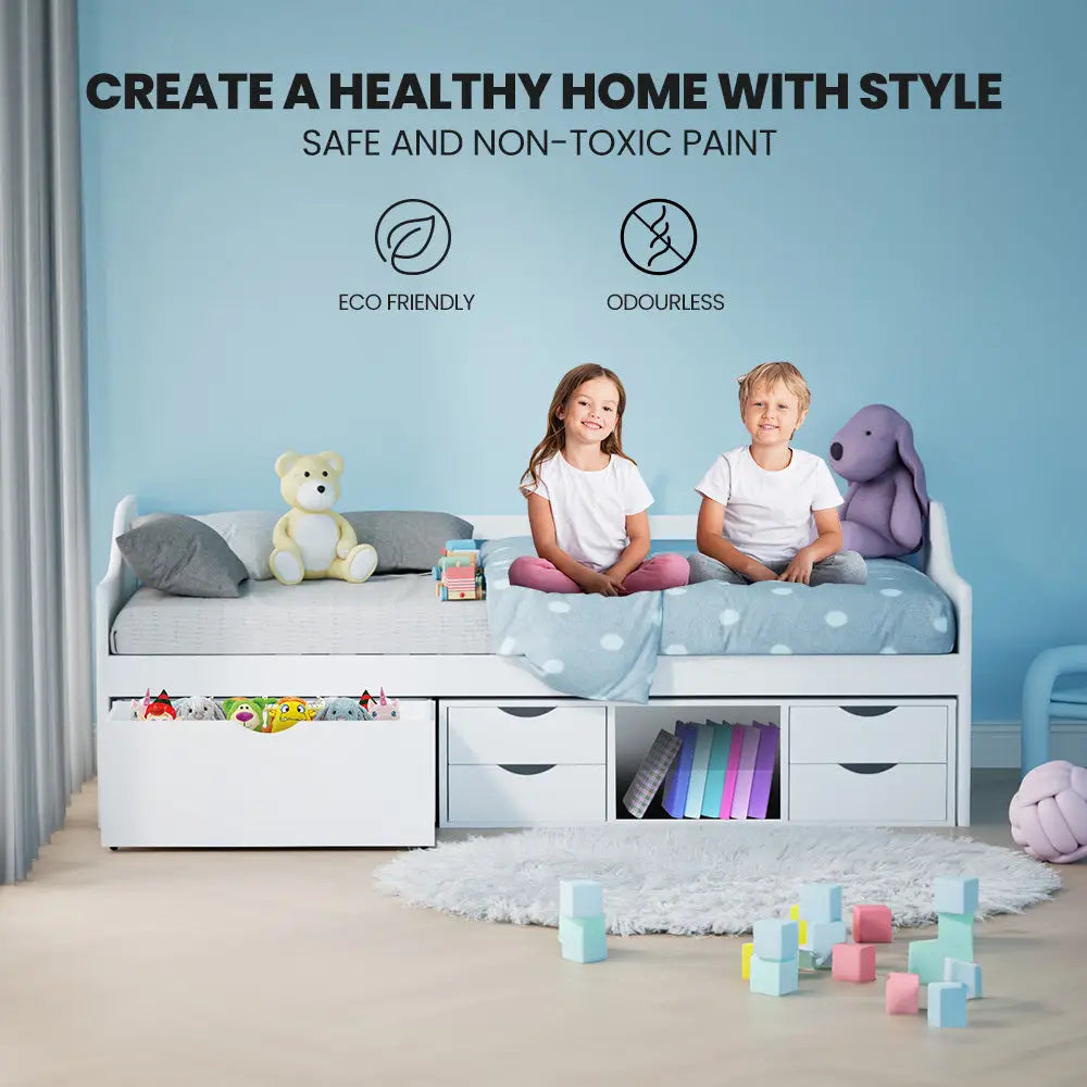 Kingston Slumber Wooden Single Sofa Bed Frame with Storage Drawers - White - Furniture > Bedroom > Beds & Bed Frames
