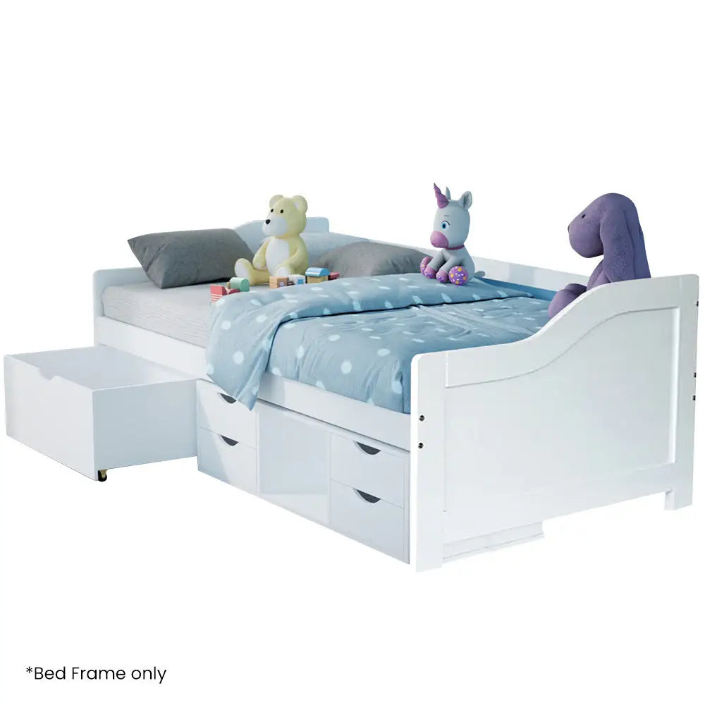Kingston Slumber Wooden Single Sofa Bed Frame with Storage Drawers - White - Furniture > Bedroom > Beds & Bed Frames