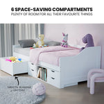 Kingston Slumber Wooden Single Sofa Bed Frame with Storage Drawers - White - Furniture > Bedroom > Beds & Bed Frames